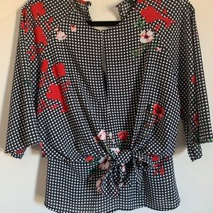 3/4 sleeve chiffon top with wrap waist